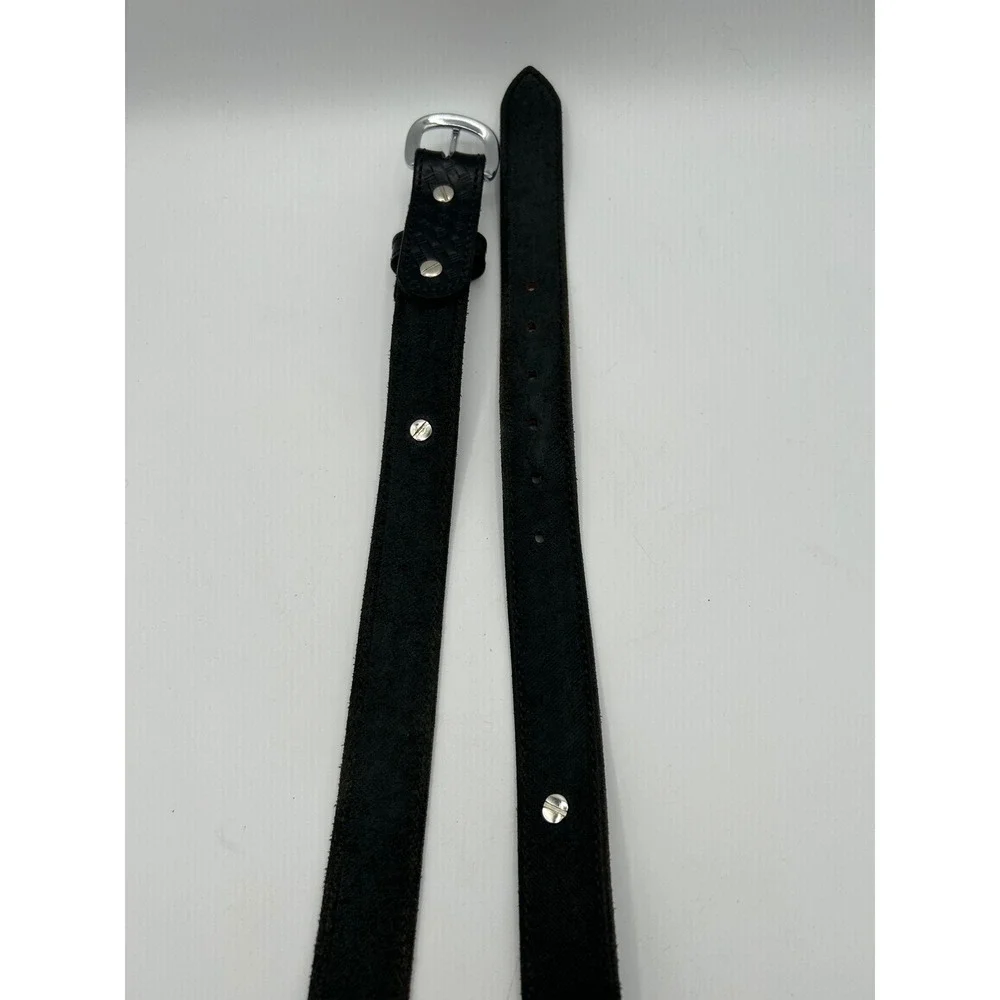 Western Belt Mens 42 Black Leather Star Studded Basketweave Vintage Style